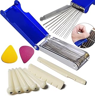 SPROUTER Juego de Limas para silla de Montar de Guitarra,Herramienta para Ranura de Puente de Bajos,13 Tamaños de Pasadores de acero Inoxidable Pulido y tuercas ABS,para Guitarras Eléctricas,Ukeleles