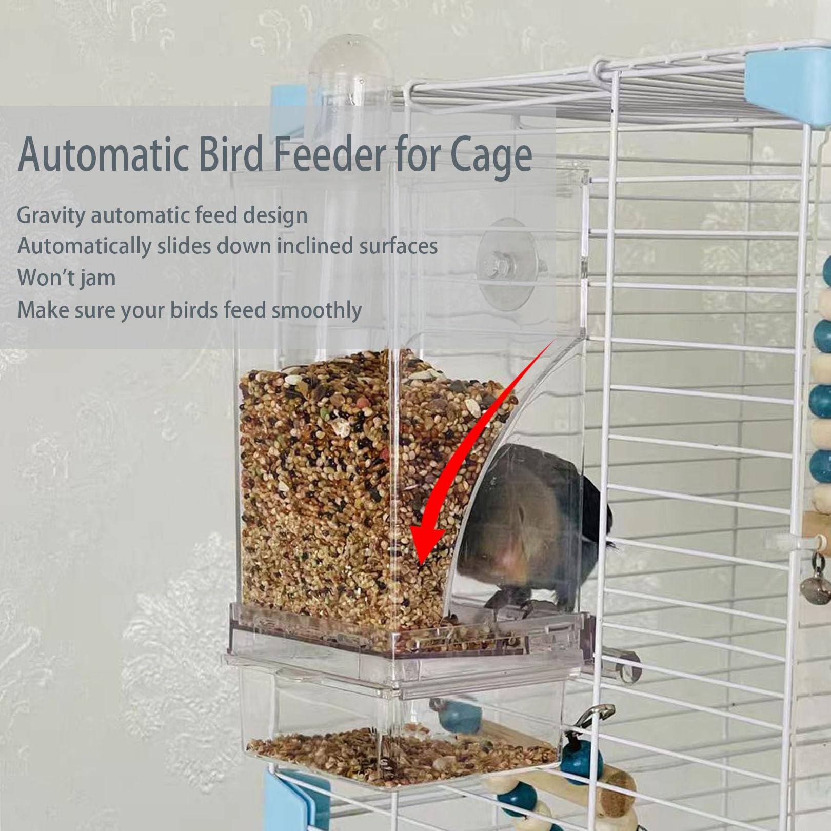 Juego de dispensador de agua para pájaros sin ensuciar, alimentador automático transparente para loros, contenedor de alimentos de acrílico, accesorios para pájaros pequeños, periquitos canarios,