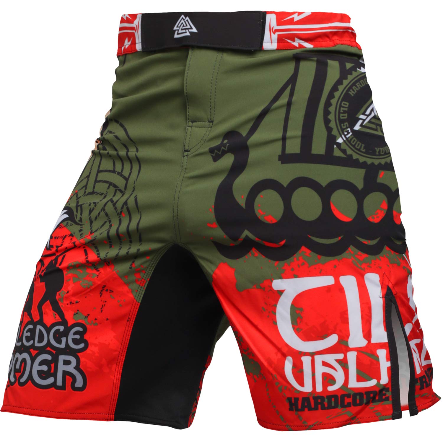 Hardcore Training Fight Shorts Boks Męski Szorty do Walki MMA Combat BJJ Grappling Fitness Muay Thai Kickboxing No Gi (DE/NL/SE/PL, Alfa, XXL, Regularny, Regularny, Wielokolorowy zielony)