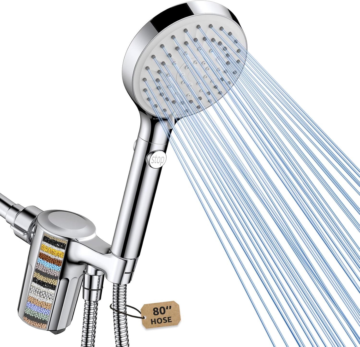 Shower Head with Handheld, Filtered Shower Head with 80" Extra Long Hose, 20-Stage Filter for Softening Hard Water to Improve Hair and Skin Problems 20-Stage Filter Premium Chrome