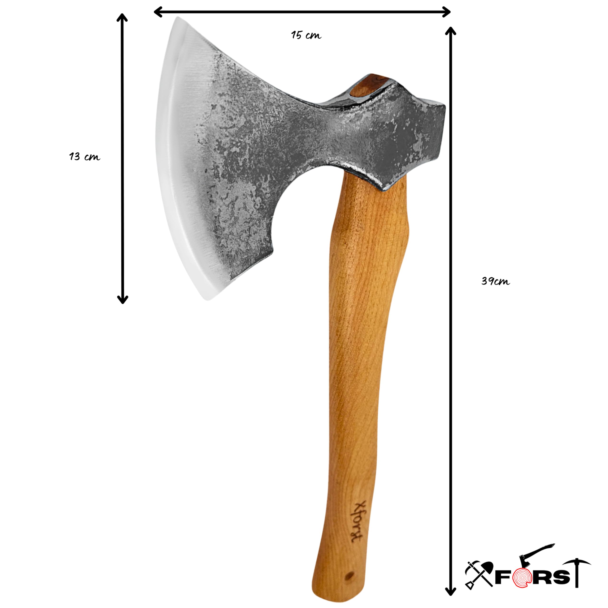 Xforst Hacha Vikinga, Hacha con Mango de Madera de Nogal Hickory Incluye Funda de Cuero Auténtico Negro - Modelo X-WIC