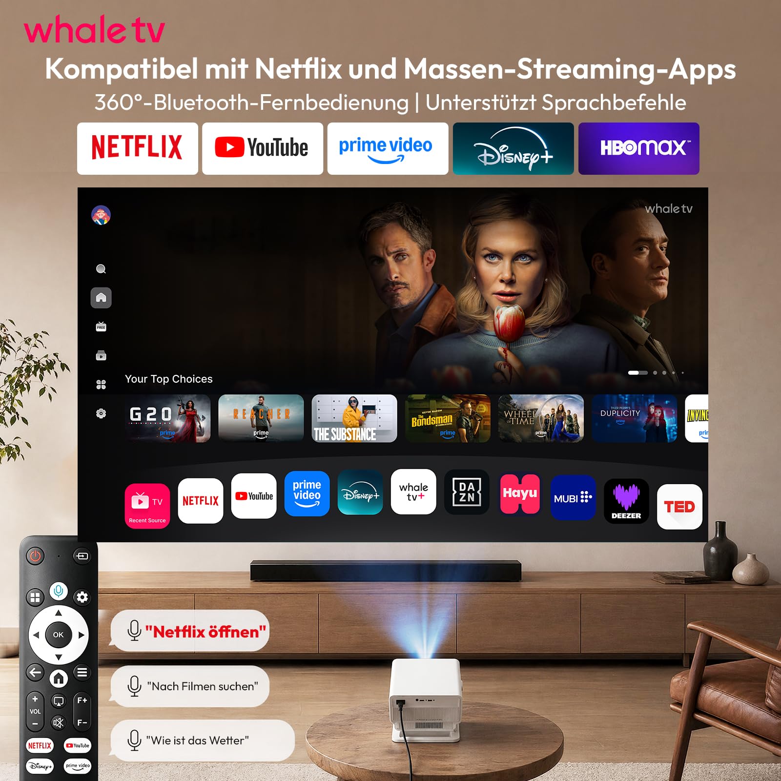 Xgody N8 Smart Beamer, 1200 ANSI Native FHD 1080P, 4K Unterstützt