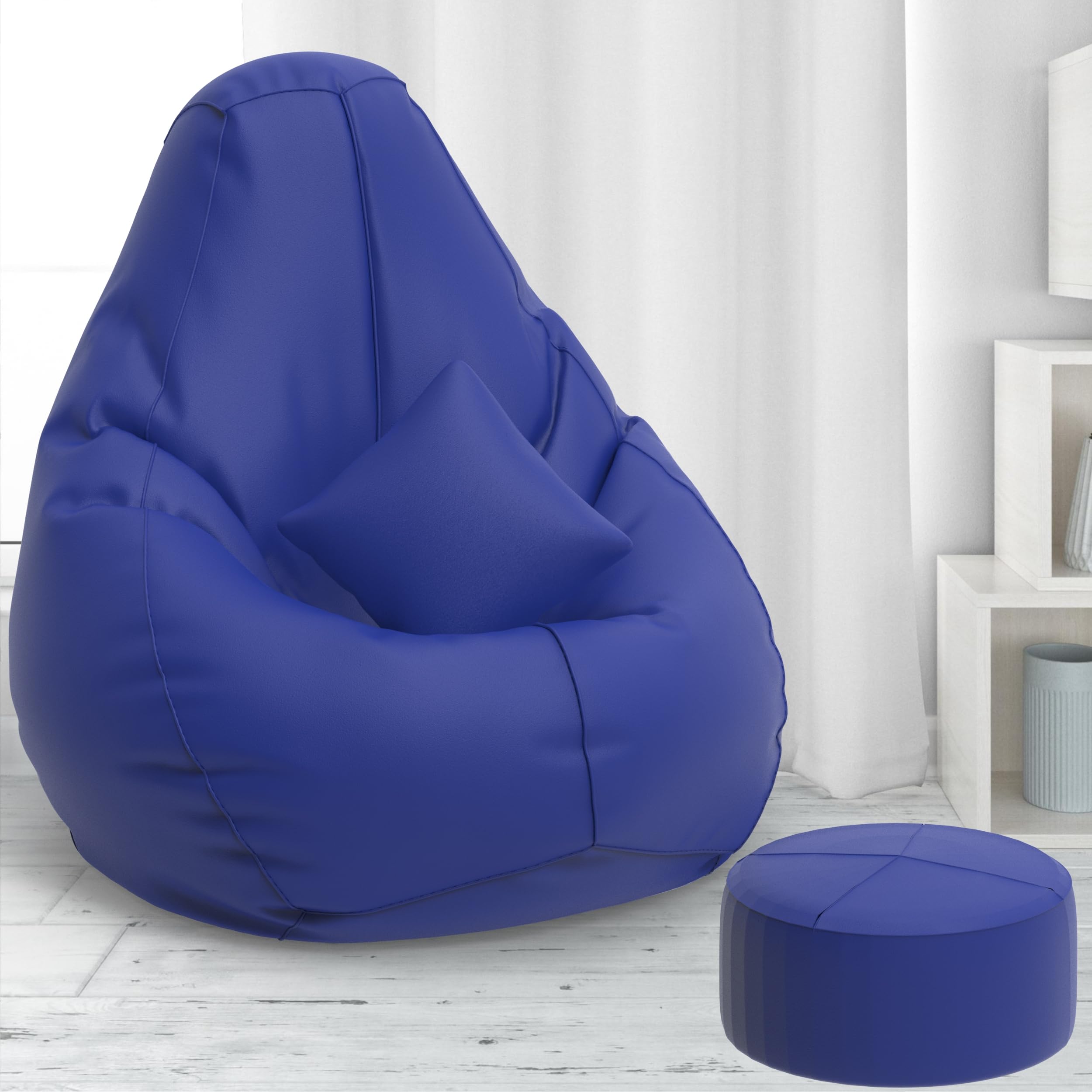 Biggie Bean Bag with Beans Filled 4XL Bean Bag with Free Cushion Footrest - Official : ElegantPuffPod Combo (Matching Color : Regular, Blue)-picture-23