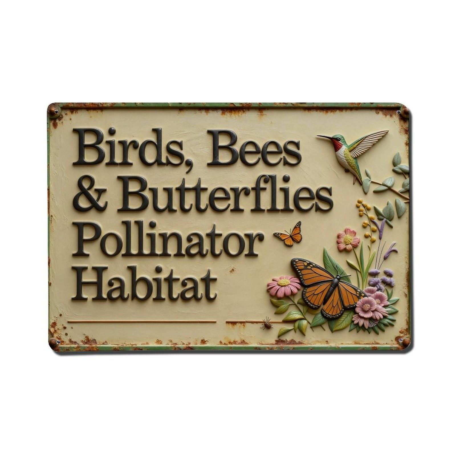 Birds Bees Butterflies Pollinator Habitat Metal Tin Sign Plaque