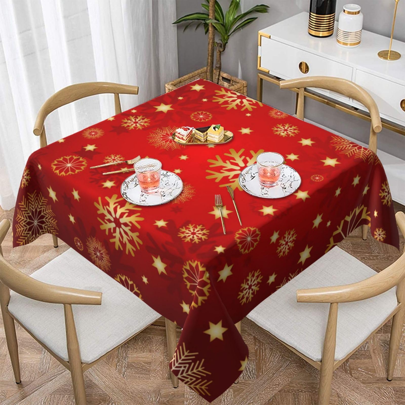 Nappe décorative carrée rouge 152x152 cuisine nappe de table imperméable anti-poussière