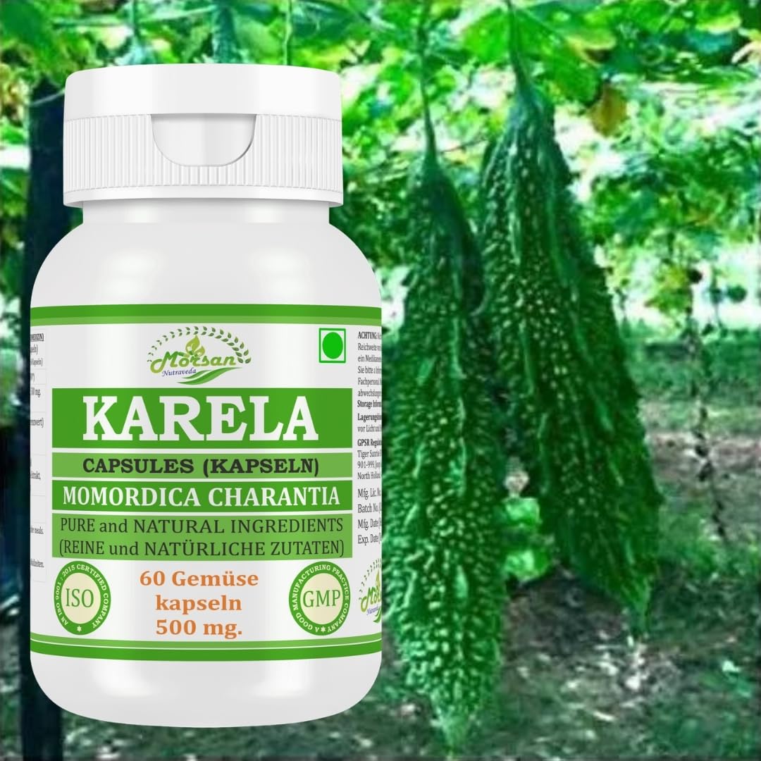 Bitter Melon-Kapsel 500 mg. 60 Veganer. Einheiten | Karela (Momordica charantia) Extrakt-Kapseln für Männer und Frauen | Ayurvedische Kräuterergänzung | 10:1 Stärke (1 Flasche mit 60 Kapseln)