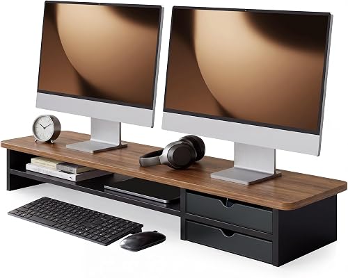 Réhausseur d'Écran PC Bureau,2 PC Tiroirs Fenge