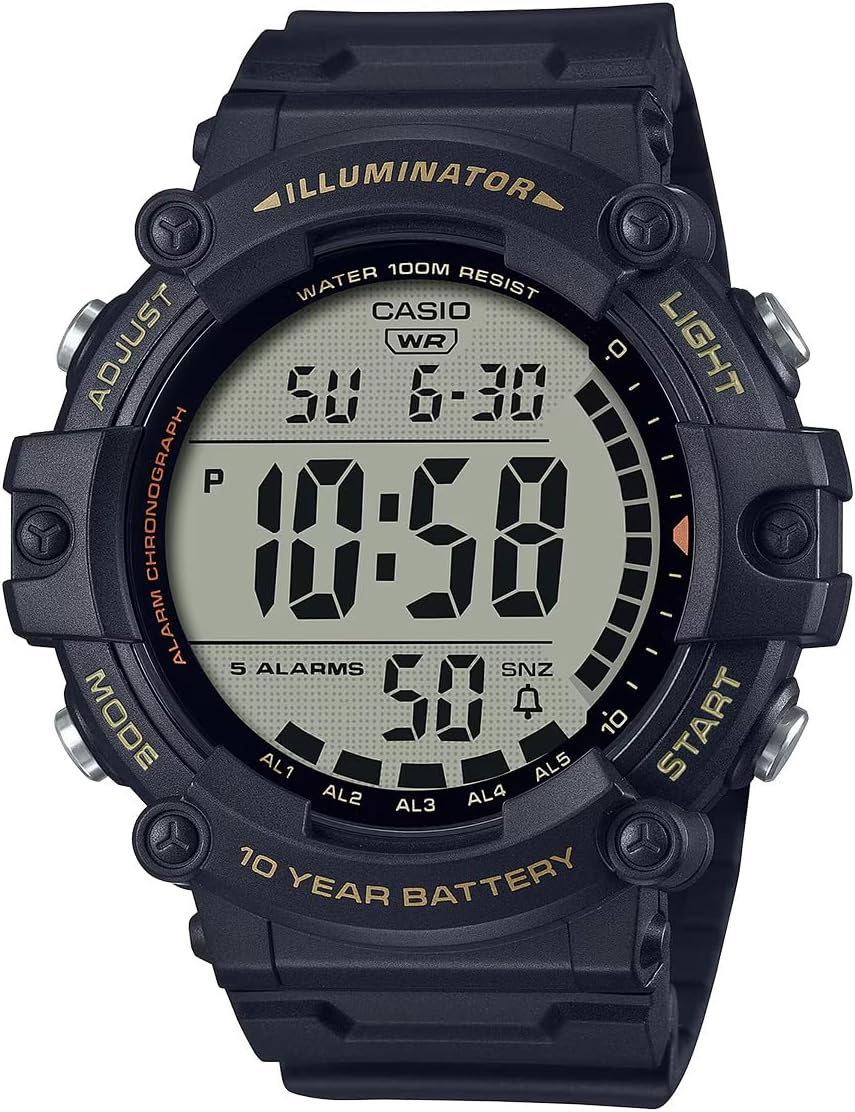 【ワイド液晶】 CASIO カシオ スタンダードデジタル AE-1500WHX 10気圧防水 シンプル 簡単操作 アラーム タイマー ストップウォッチ バックライト メンズ 腕時計 男性用 中学生 高校生 シニア (ブラック) [並行輸入品]