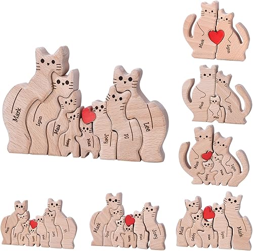 Miniatura 6 de Rompecabezas de madera personalizado con nombres familiares de 2 a 8, rompecabezas de madera de gato, rompecabezas de madera personalizable para