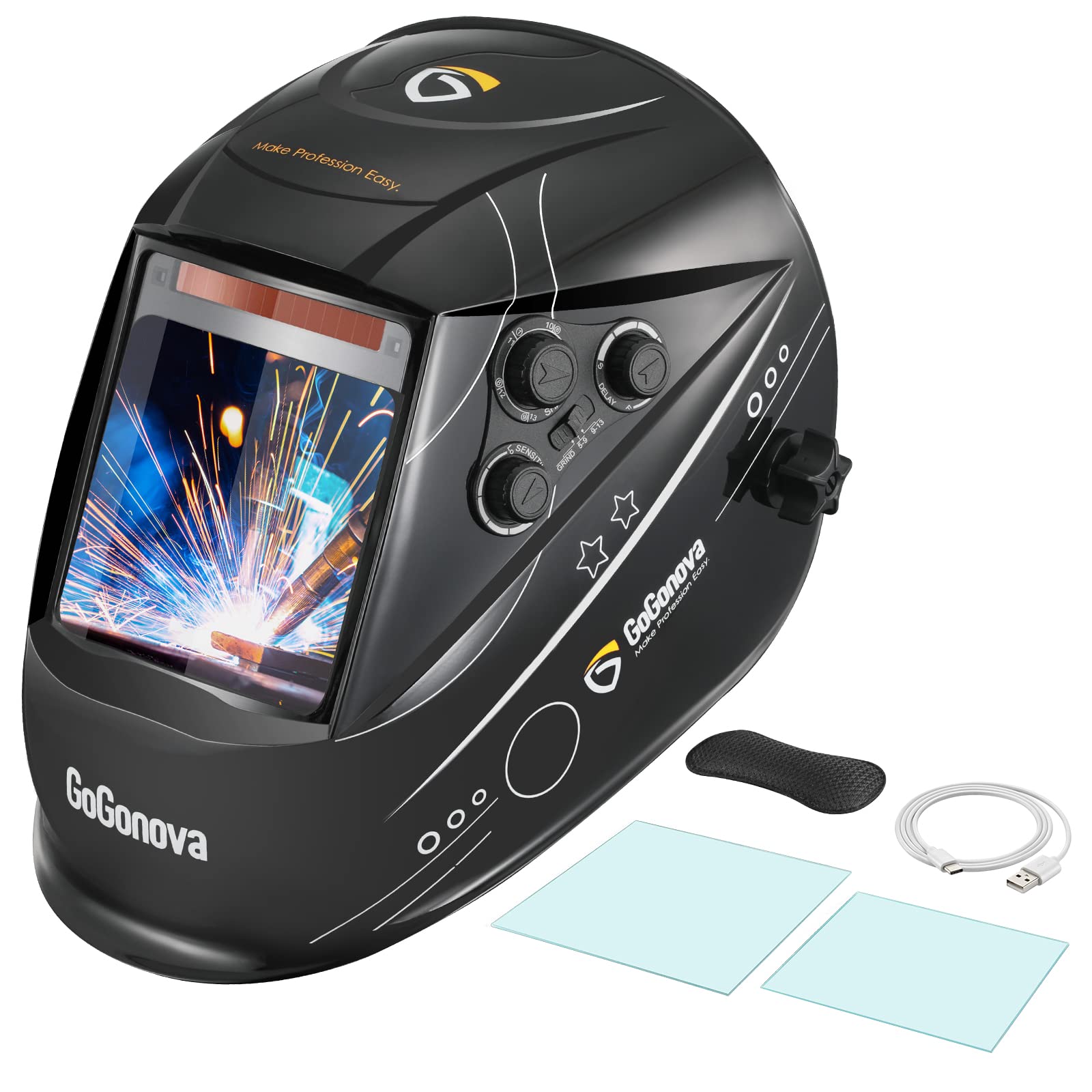 HZXVOGEN Casco Per Saldatura True Color DIN4 Maschera Per Saldatura Ad Energia Solare Per MIG MAG MMA TIG Saldatore Accessori Per Macchine 3.94 "x 2.36 - Foto 12