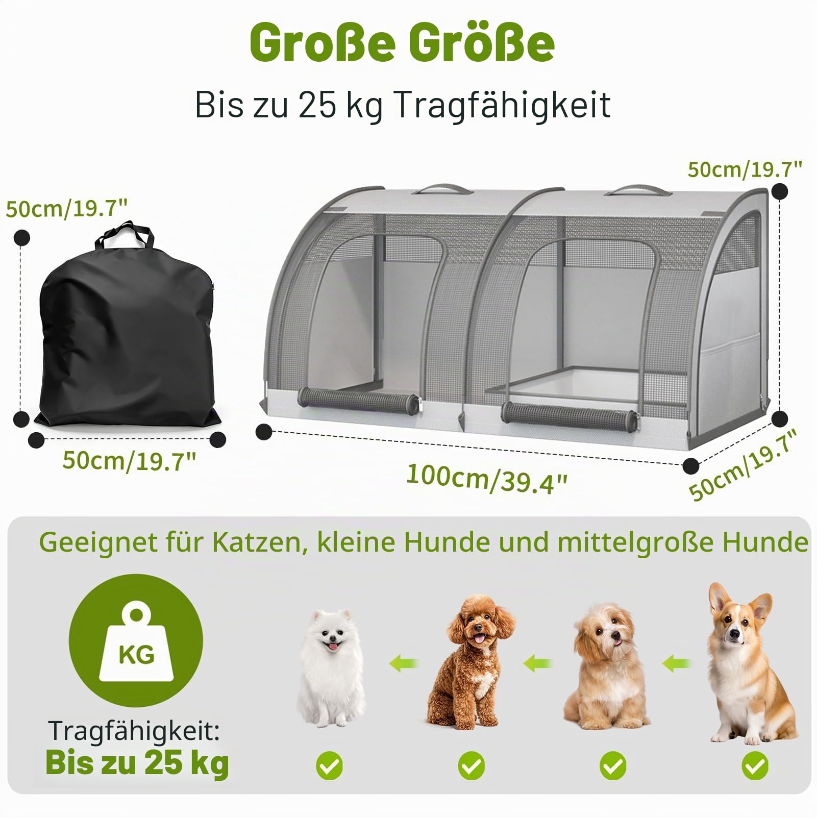Faltbare Hundebox Auto, Transportbox Katze mit Zwei Türen, Atmungsaktiver Tragbarer Hundetransportbox Auto, Hunde Autositz für Haustiere, 100 × 50 × 50 cm Großer Raum, mit Sicherheitsgurt-Clips