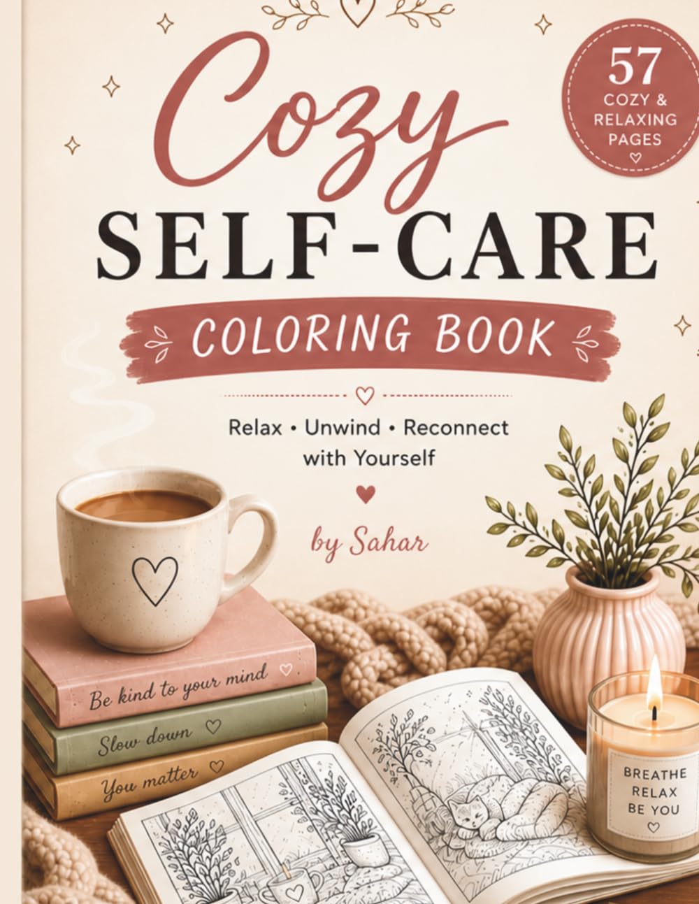 Cozy Self-Care Coloring Book: 57 Relaxing and Cute Coloring Pages for Stress Relief, Mindfulness, Calm Moments, and Cozy Creativity