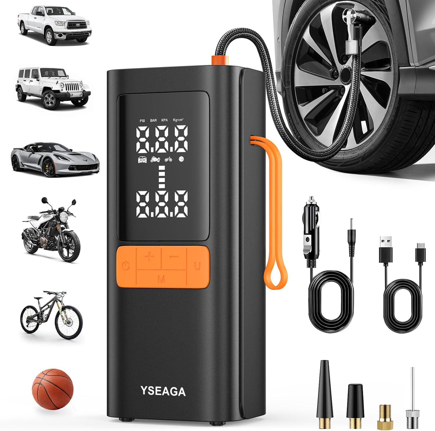 Tire Inflator Portable Air Compressor, 5X Faster 150PSI Car Tire Air Pump for Inflatables, 12V DC Wireless Tire Inflator with LED light/Digital Pressure Gauge, for Car/Motorcycles/Bicycles/Balls