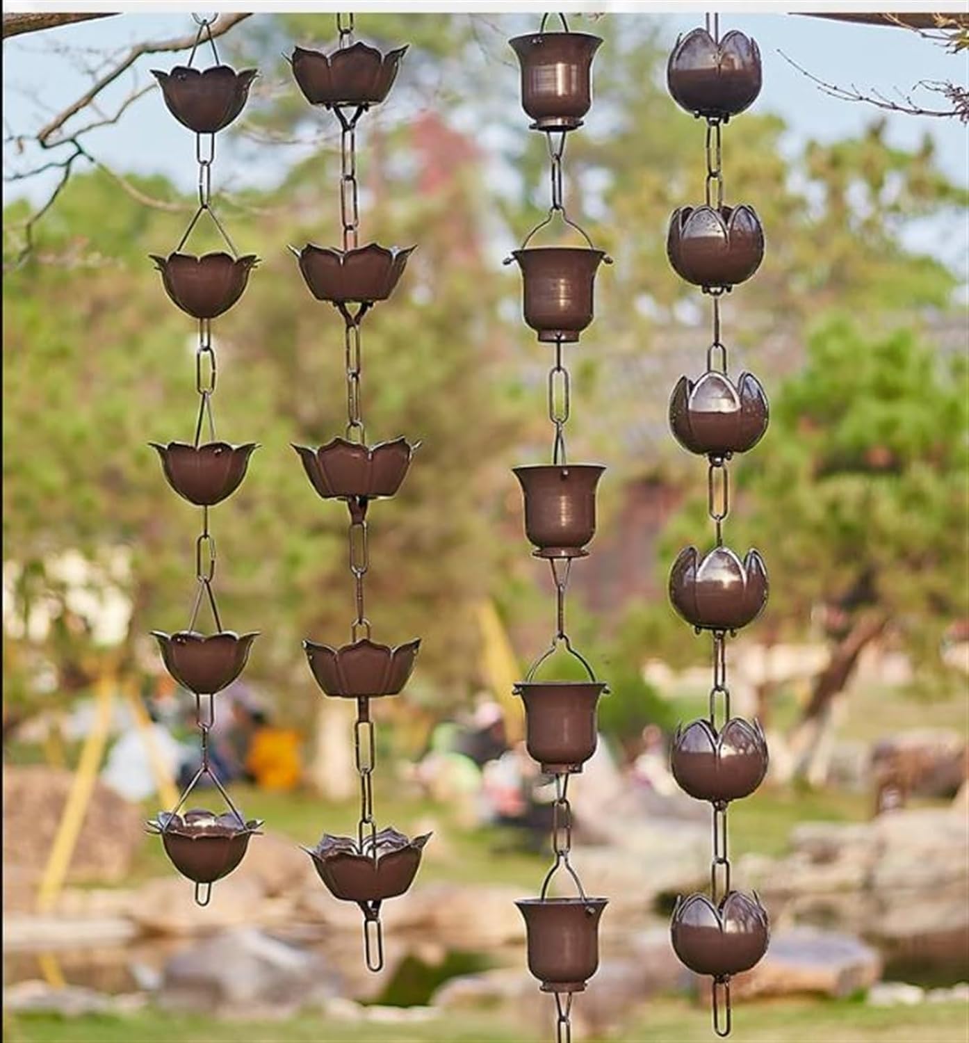 Rain Chain Aluminium, Outdoor Garden Decorative Chain for Roof Gutter Downpipe(Style 2,5m/16ft)