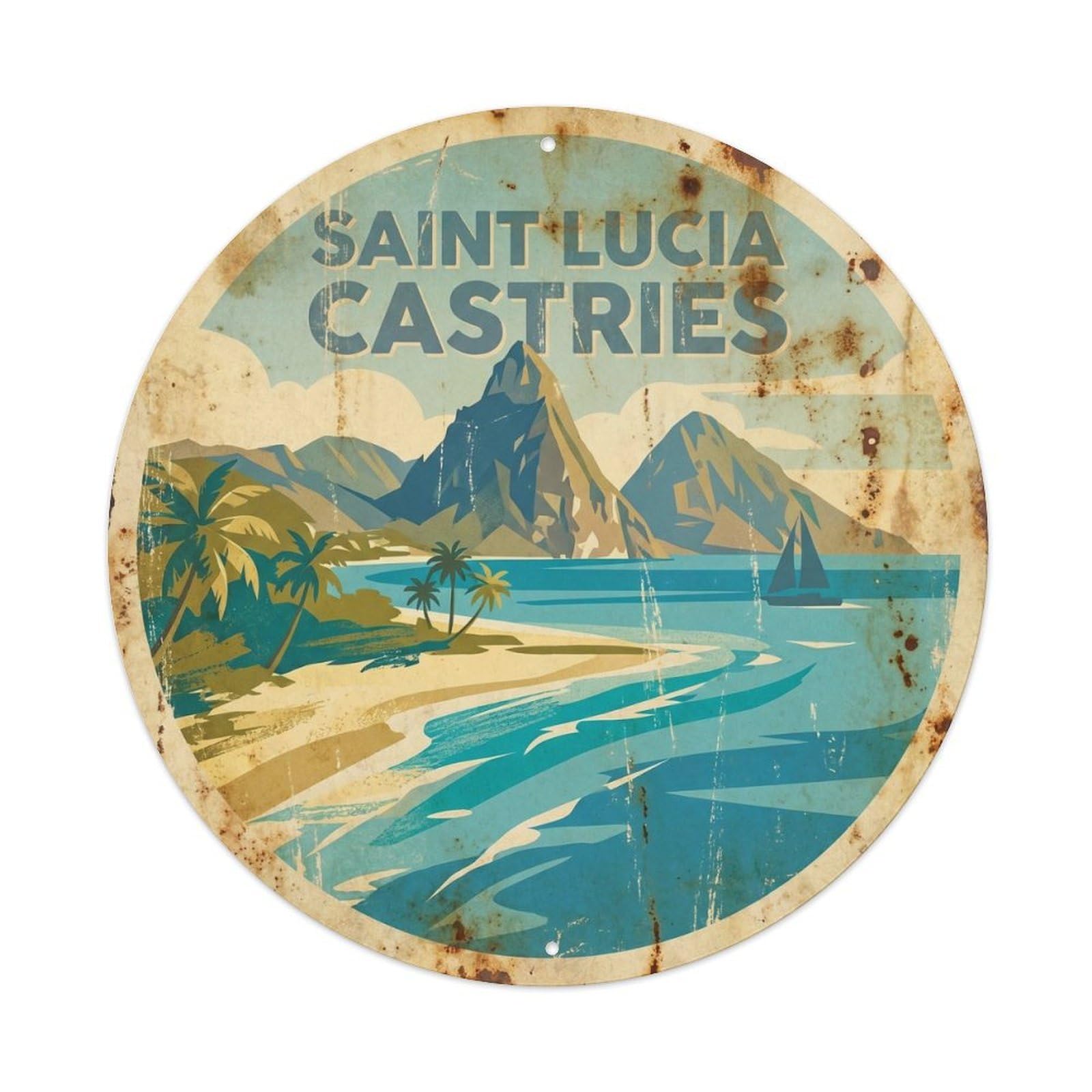 Saint Lucia Castries Tropical Coast Retro Ink Metal Tin Sign