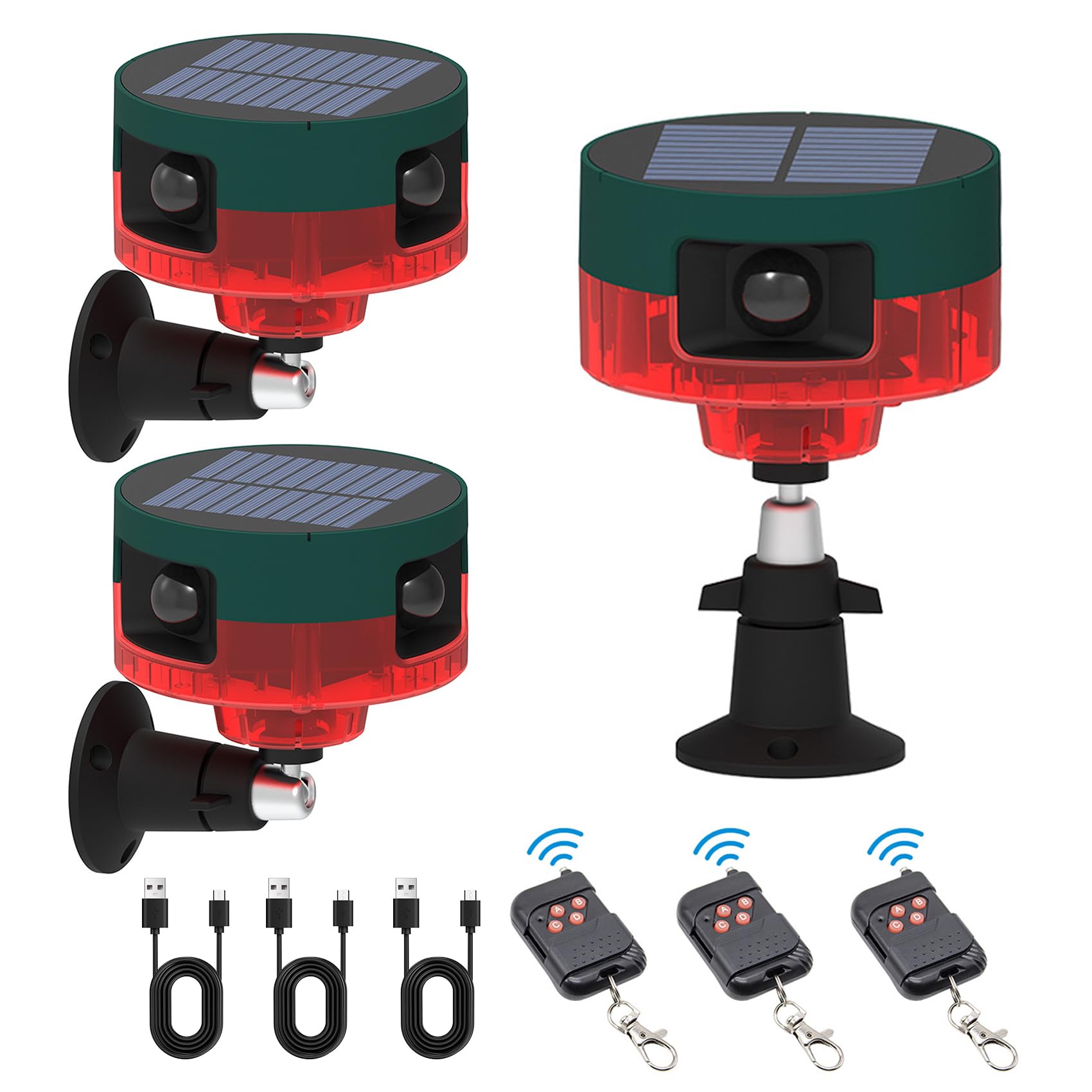 ChunHee Solar Outdoor Motion Sensor Alarm,Barking Dog Alarm & Support Recording,129db Loud Siren,360°Motion Activated Detection,13 Kinds of Sound Strobe Light for Home,Farm,Barn,Villa,Yard 3Pack