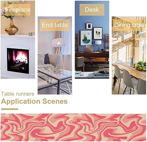 Miniatura 180 de Camino de mesa ondulado de los años 70, retro, hippie abstracto, vintage, verde, rosa, con estampado de ondas para el hogar, cocina, comedor, patio,