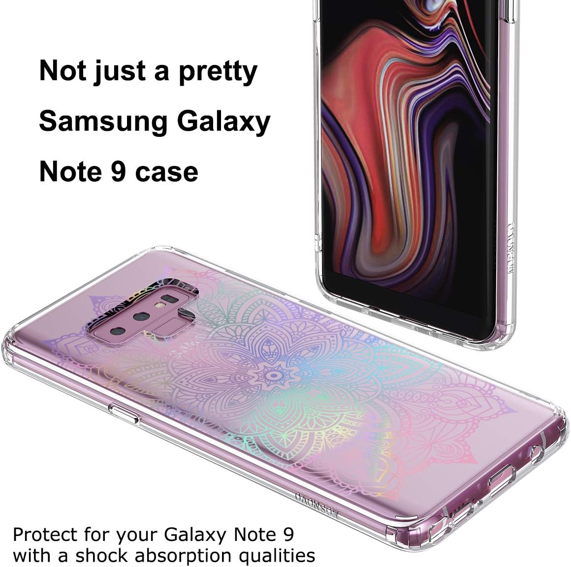 MOSNOVO Galaxy Note 9 Case, Gradient Rainbow Henna Mandala Pattern Clear Design Printed Transparent Plastic Back Case with TPU Bumper Protective Case Cover for Samsung Galaxy Note 9