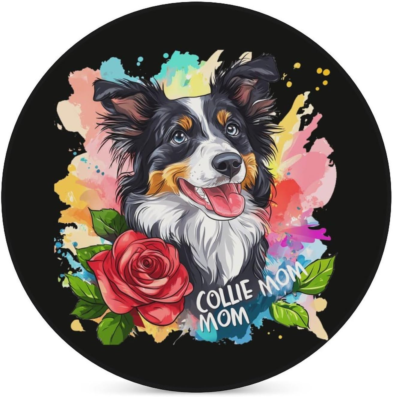Collie Dog Mom Coasters for Drink Round Ceramic Coaster with Cork Base Home Decorative 6PCS