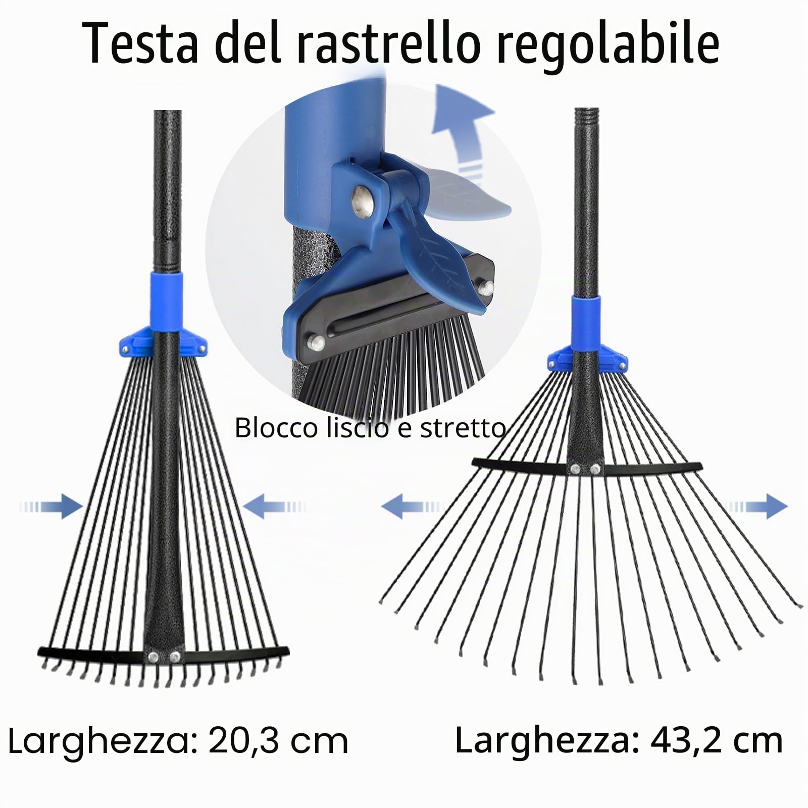 Rastrello da Giardino in Metallo, Rastrello per Foglie e Prato con Manico in Metallo 115 cm, Attrezzo Ideale per Pulizia di Cortile, Giardino e Piante