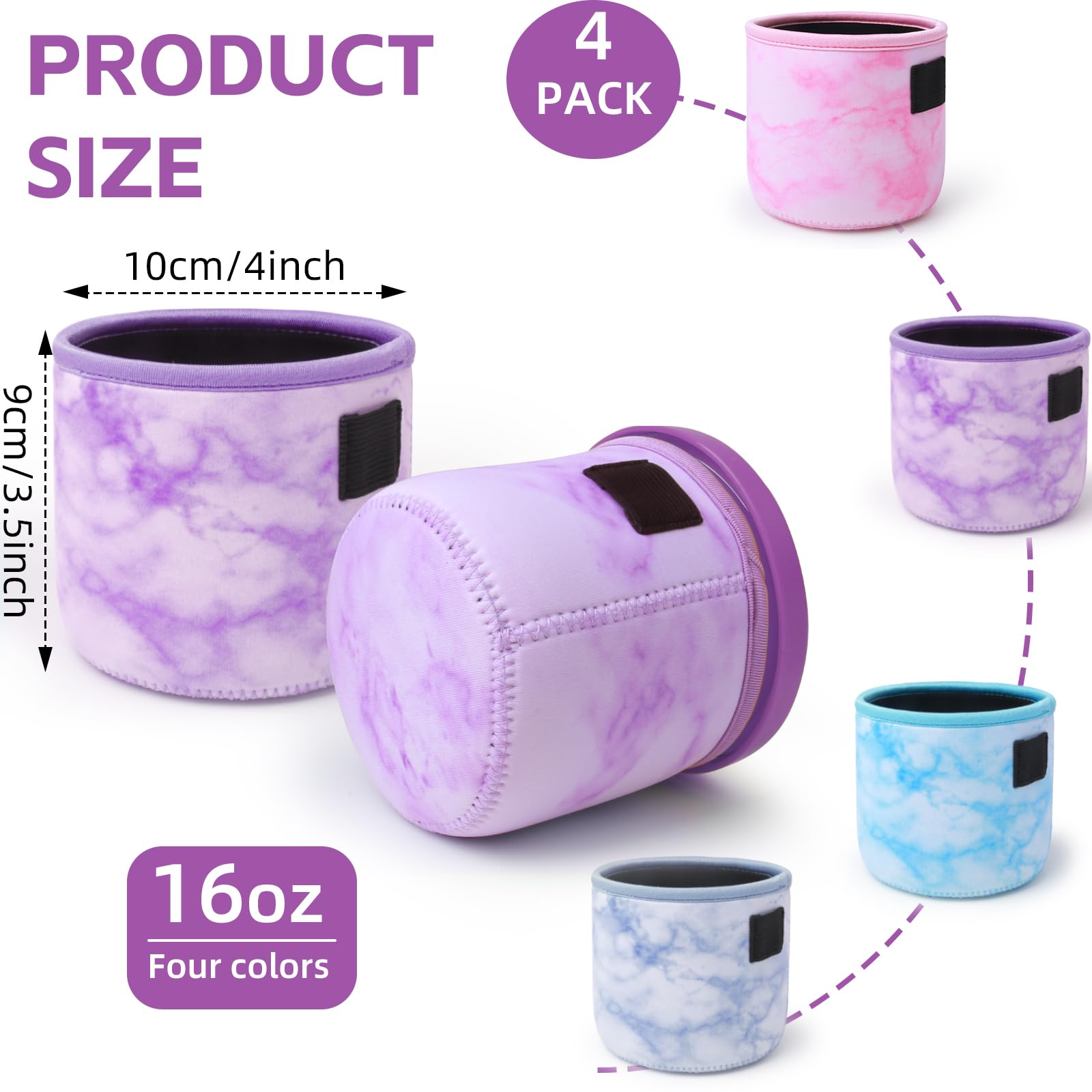 JOYEONDEF 4 Pack Reusable Ice Cream Neoprene Sleeve Ninja Creami Deluxe Container Sleeves 16 oz Insulated Sleeves for NC301 NC300 NC299AMZ Series