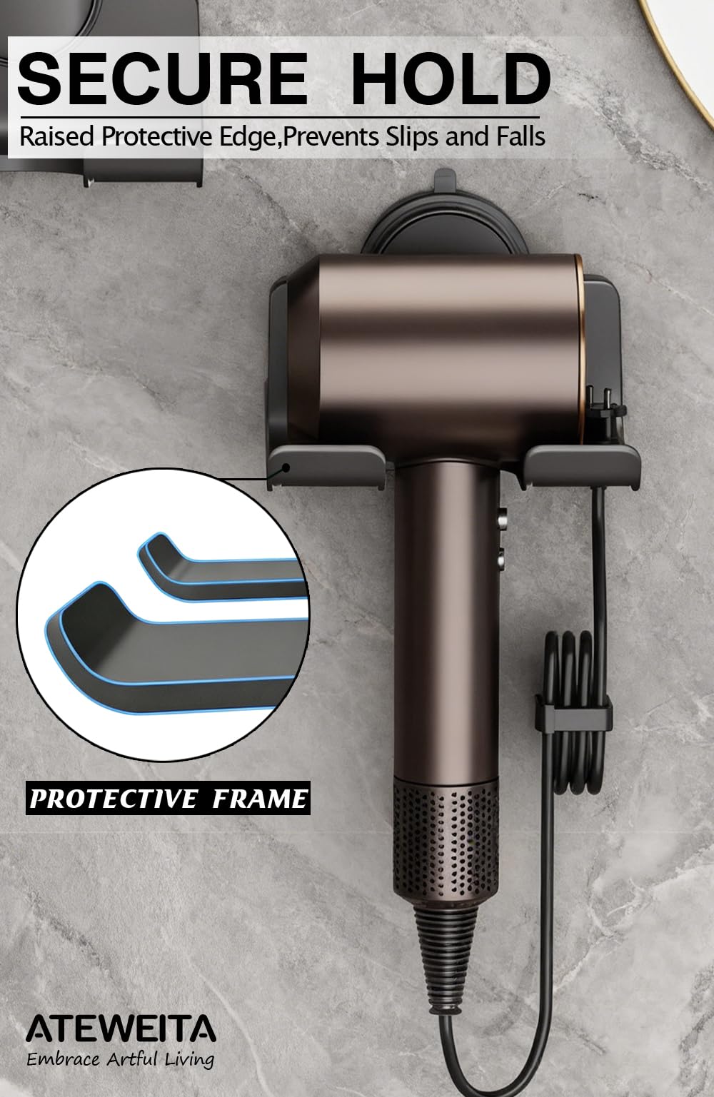 Saugnapf Föhn Halterung ohne Bohren | Fönhalter für Badezimmer, verstellbare Haartrocknerhalter mit starkem Halt für Mieter, Universeller Hair Dryer Holder