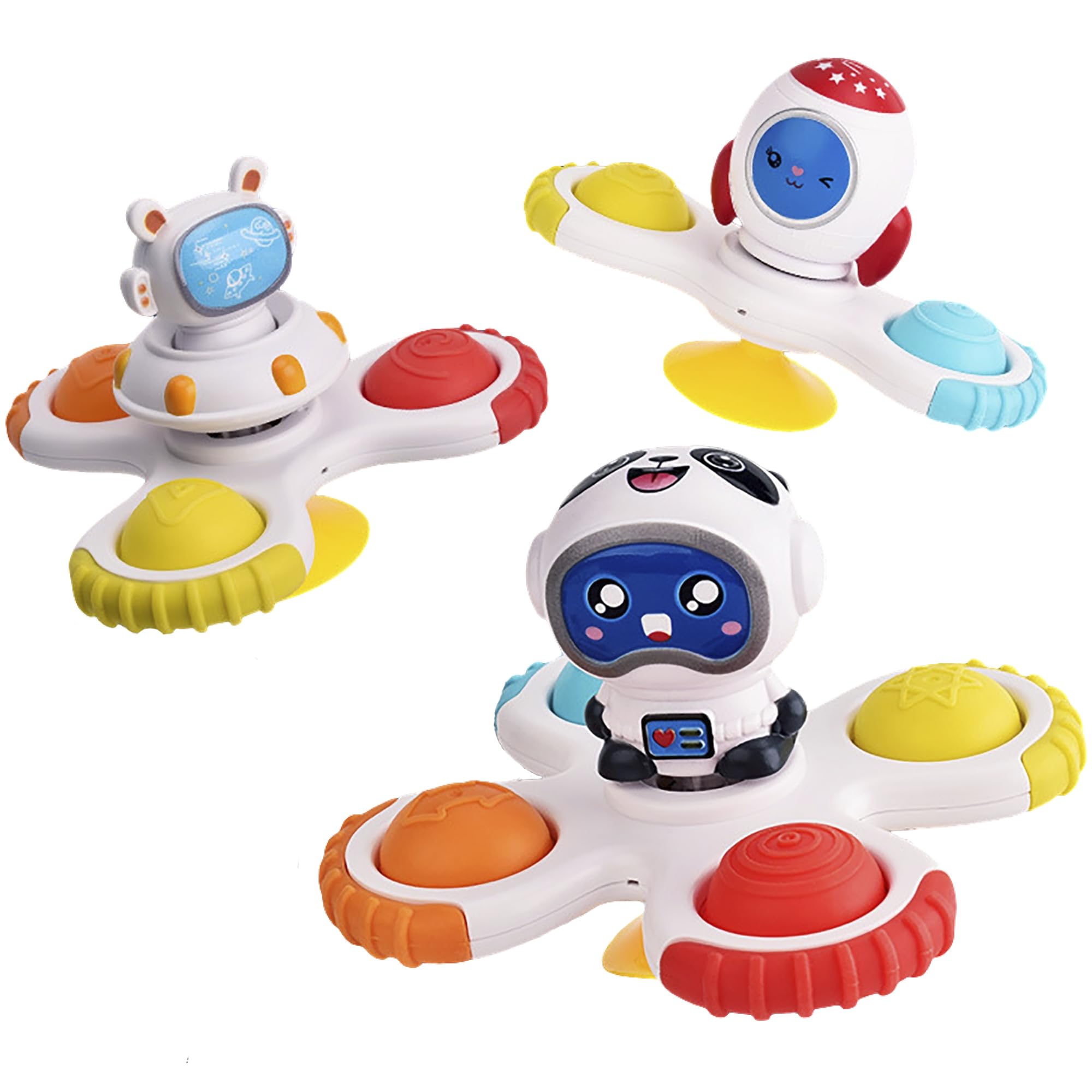 Suction Cup Spinner Toys for Toddlers 1-3, 3PCS Sensory Bath Toys with Rattle for Babies 12-18 Month, Spinning Top Toys Window Toys for Boys Girls Children Birthday