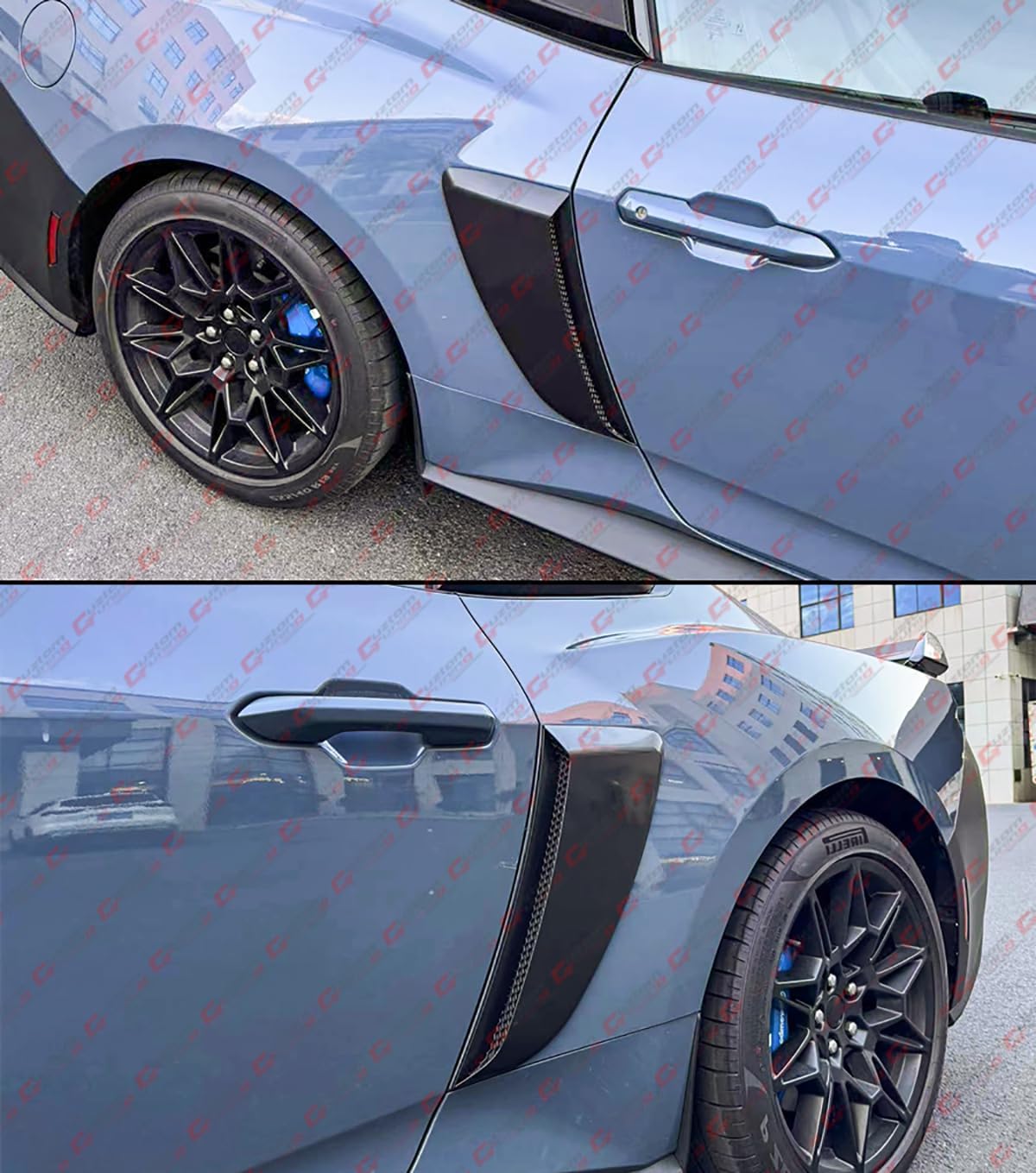 AMPP Glossy Black Add-on Rear Side Panel Scoops Trim Cover Compatible with 2024-2025 Ford Mustang