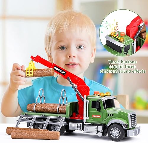 Miniatura 10 de Camión de remolque para niños con juguetes de coche para niños de 4 a 7 años, camión de remolque grande con luces de gancho de trabajo y juguetes de