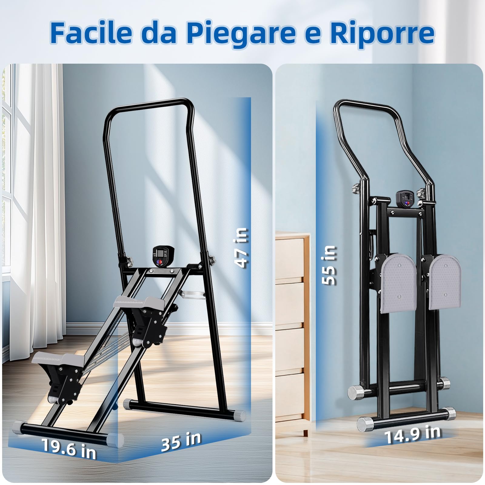 Stepper Fitness con Resistenza Regolabile a 3 livelli, Stair Stepper Vertical Climber, Pedale Portatile Pieghevole con Display LCD per la Palestra di Casa