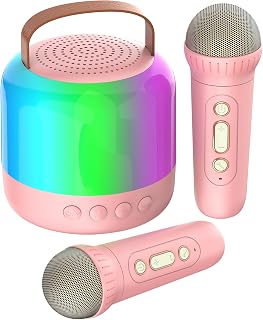 AIUNAOM Karaoke Maschine Kinder mit 2 Drahtlosen Mikrofonen Tragbare Bluetooth Lautsprecher Mit LED-Lichter & variablen Klangeffekten Geeignet für Familienfeiern und als Geschenk für Kinder Feste