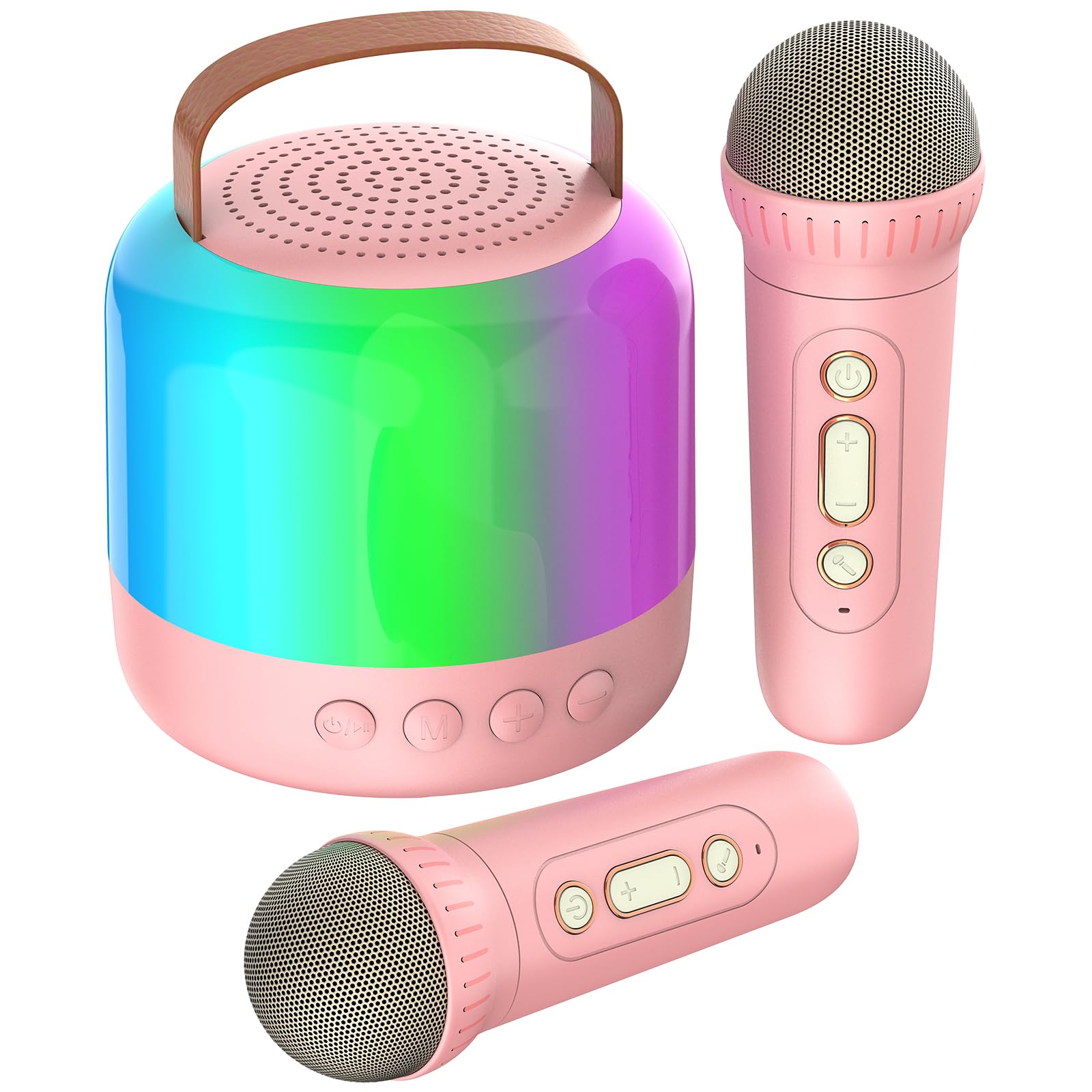 AIUNAOM Microfonos Karaokes Infantil 2 Micrófonos Altavoz Bluetooth Portátil con Luces LED 5 Efectos de Sonido Mágicos Juguete para Niños y Niñas Festividades
