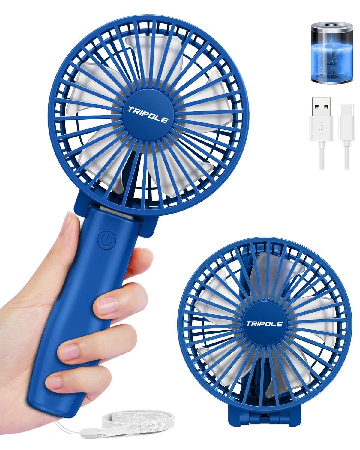 TriPole Handheld Fan Rechargeable, Foldable Battery USB Fan, Personal Pocket Fan, 3-Speed Mini Handheld Desk Fans, 180°Adjustable Portable Fans for Indoor, Camp, Sport, Shop-Navy Blue — image 1