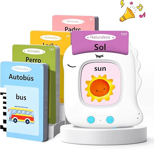 Tarjetas Flash Parlantes Juguetes Educativos para Niños 2+ Años 112 Hojas 224 Palabras Tarjetas Parlantes Juguetes de Aprendizaje Talking Flash Card, Español/Inglesas/Bilingüe (Blanco)