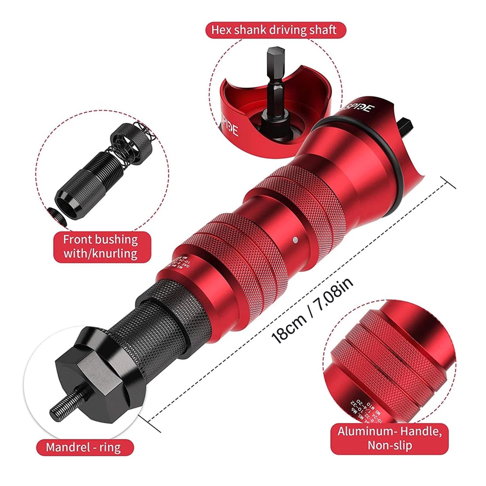 Aramox Zestaw Adapterów do Nakrętek Nitowych, 150 Nakrętek M3-M10, Elektryczna Przystawka do Wiertarki | 2.4‑6.4 mm 6 wymiennych głowic do nitów, wiertarki bezprzewodowe z walizką transportową, narzędzie do montażu budowlanego i