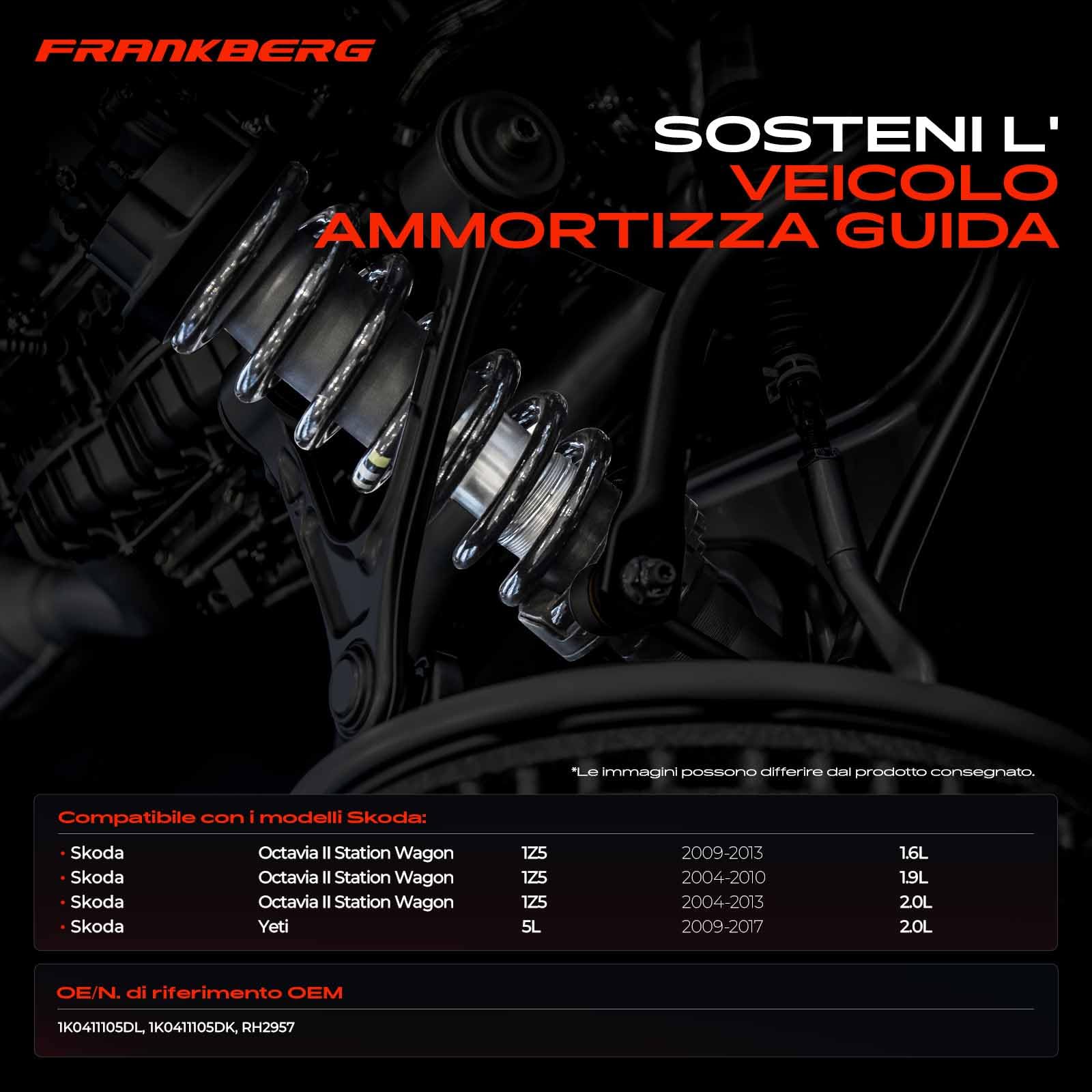 Frankberg 2x Molle autotelaio Molle sospensioni Compatibile con Yeti 5L O.c.t.a.v.i.a II Combi 1Z5 Replace# RH2957,1K0411105DL