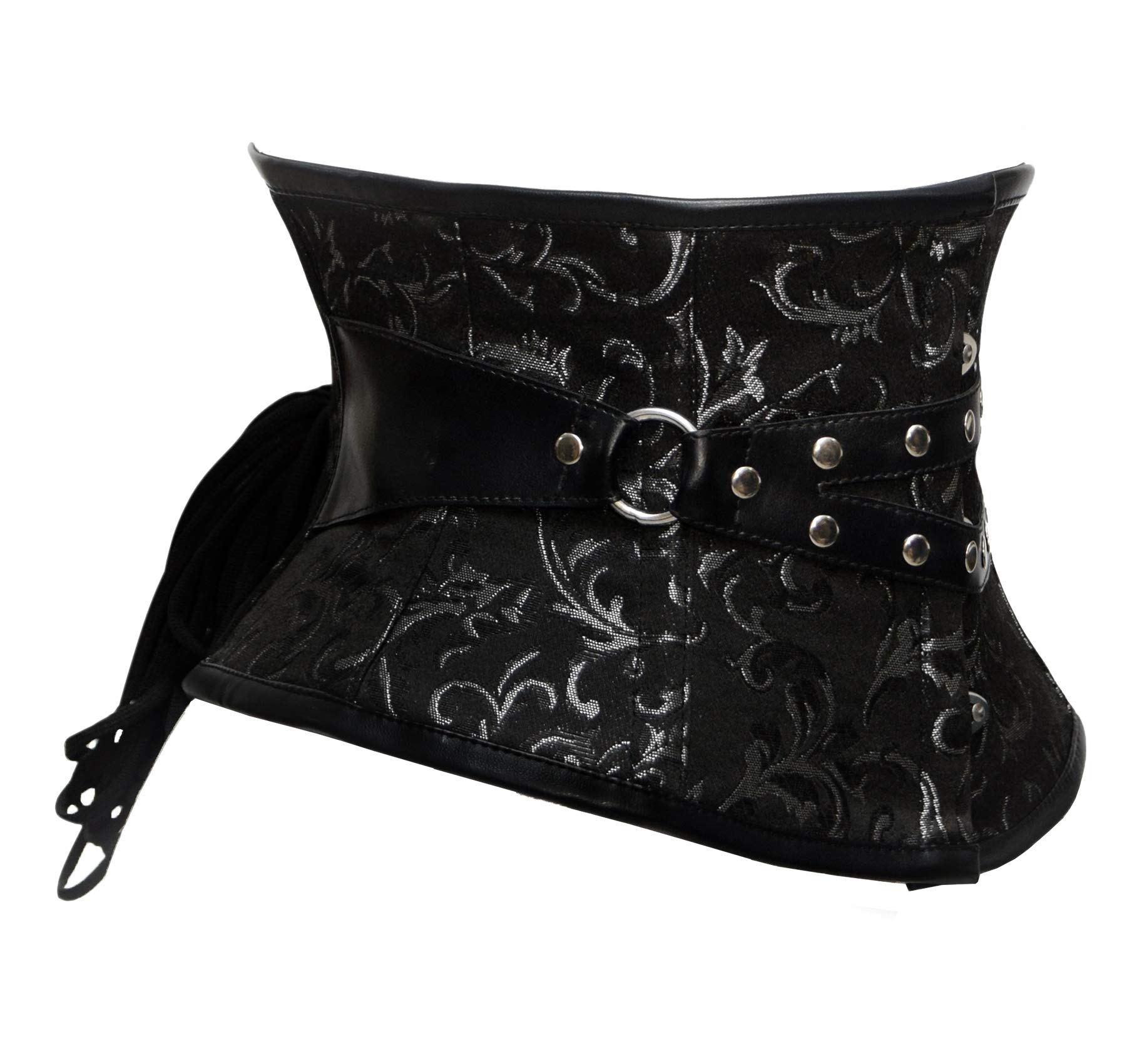 Luvsecretlingerie 18 Double Steel Boned Waist Training Brocade & Faux Leather Underbust Tight Shaper Corset #8701: Small B012(silver)