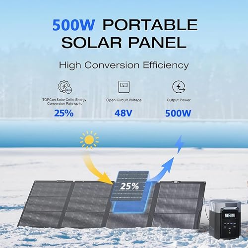 Miniatura 2 de Paneles solares portátiles de 500 W, 25% de alta eficiencia, paneles solares plegables de alta eficiencia, IP68 impermeable con soportes