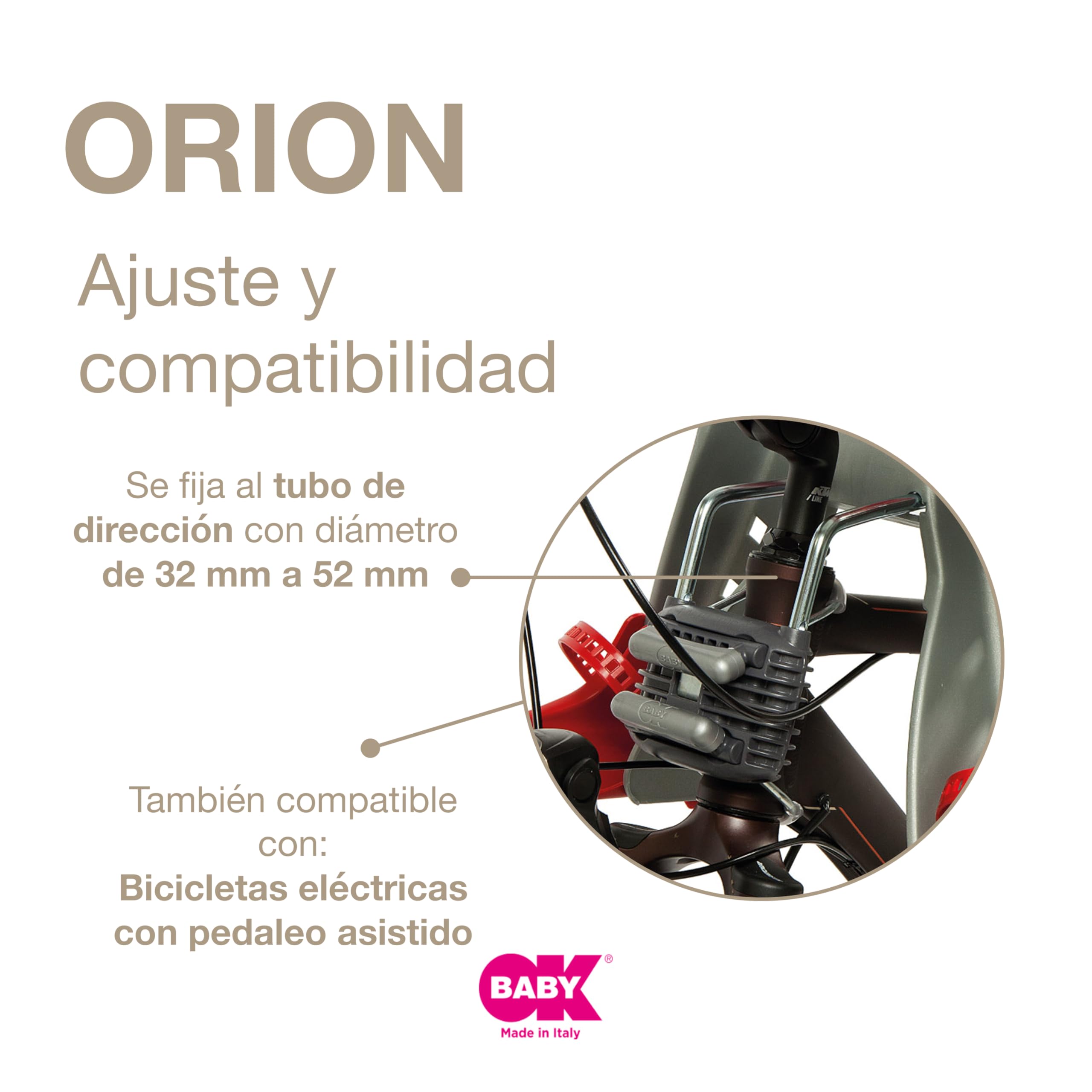 OKBABY Orion - Asiento delantero de bicicleta para niños- Sujeción en la barra de dirección - para bebés de 7/8 meses (15 kg)