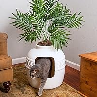 Vista 175 de Good Pet Stuff Kit original de caja de arena oculta y forro reutilizable, maceta redonda cerrada con plantas artificiales, sistema de filtro de olor