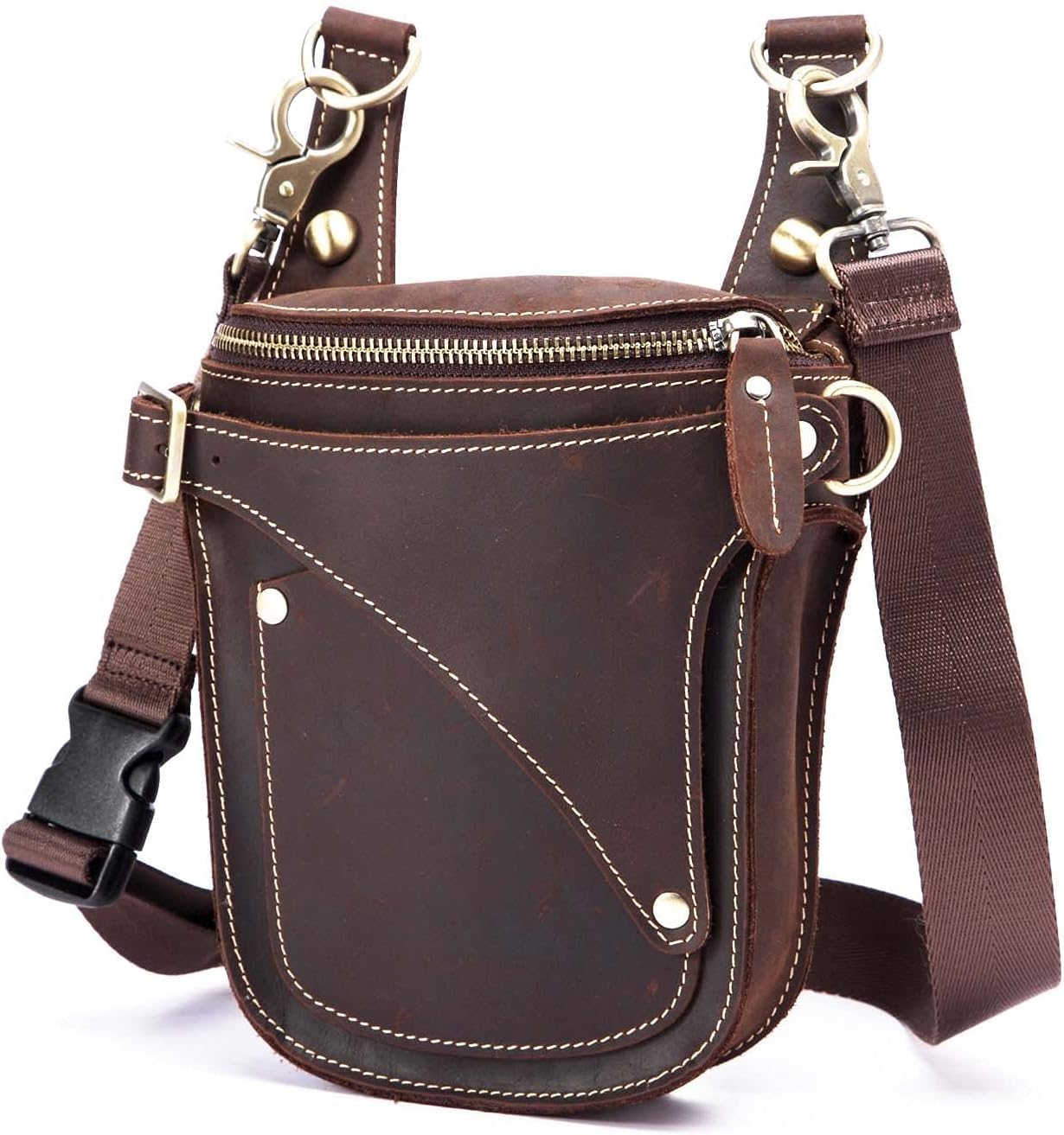 Pernera Moto Bolsa for La Pierna, for El Muslo, Cuero Elegante Unisex, for for Montar En Motocicleta De 7", Diseño Ventilador Viaje, Riñonera con Cinturón Yi(Dark Brown)