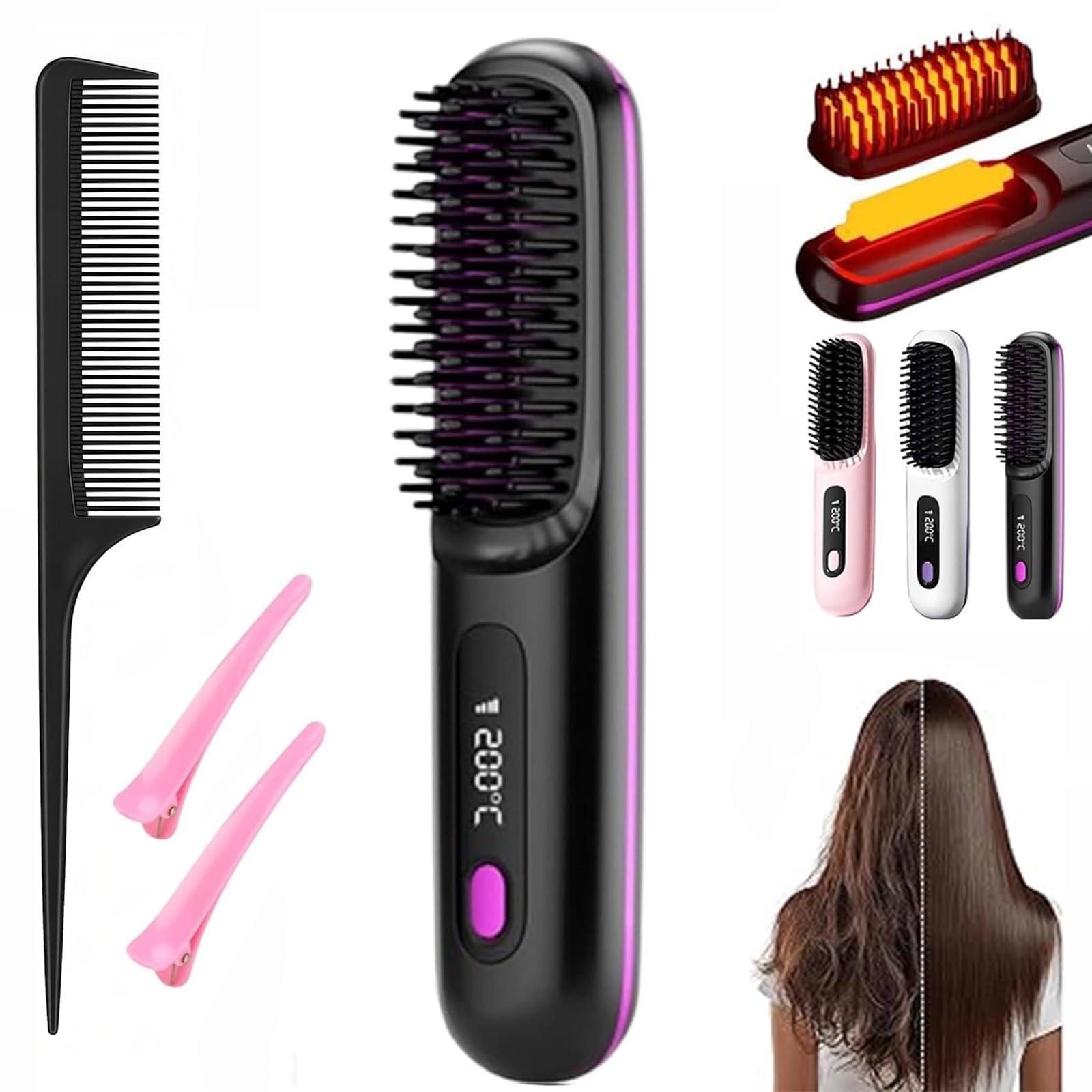 suavelia cepillo pelo corto,cepillo inalambrico pelo suavelia,Bellabrush Pro Hair Brush,heated Hair Brush,Adjustable Temperature Anti-Scald,cordless Hair Straightener,Portable Straightener