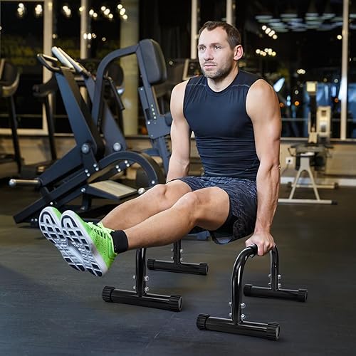 Miniatura 7 de TOPZEA Paquete de 2 barras paraletas, asas de empuje de acero de 10 pulgadas de alto, barras de entrenamiento de fuerza, equipo de calistenia