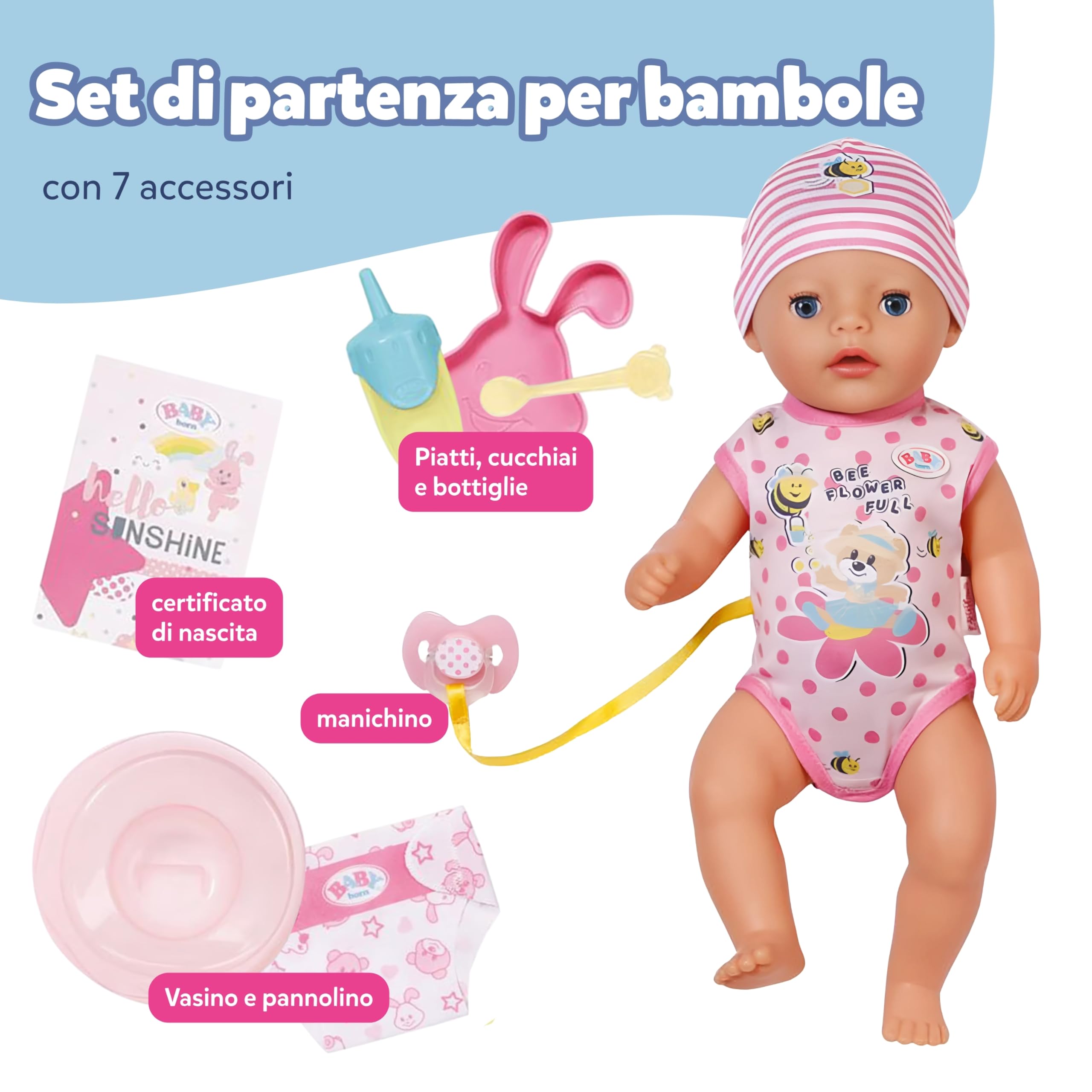 BABY born Lena (Little Baby Girl) - Bambola di 36 cm - 7 funzioni incl. accessori e tutina - Funziona completamente senza batterie - Adatta a bambini a partire da 1 anno