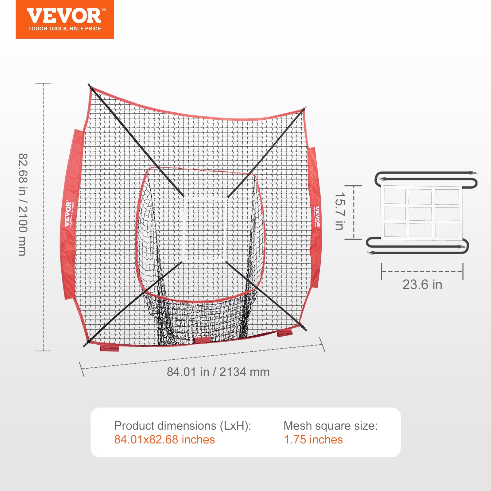 VEVOR Filet d'entraînement de baseball et softball portable de 2,1 x 2,1 m, filet d'entraînement de baseball pour frapper, attraper, lancer, équipement de baseball