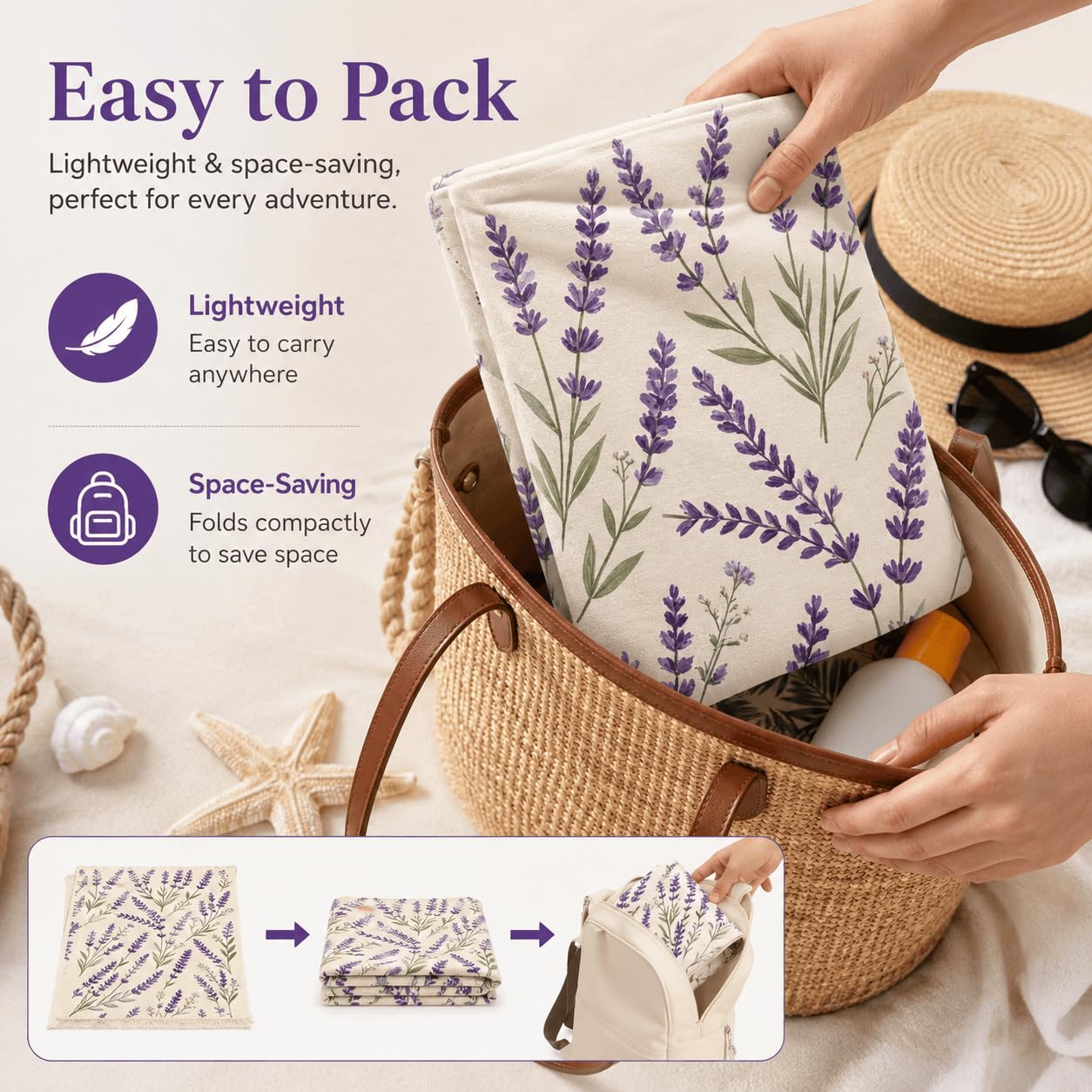 Serviette de Plage Tiges De Lavande Microfibre Rapide 200x200 cm