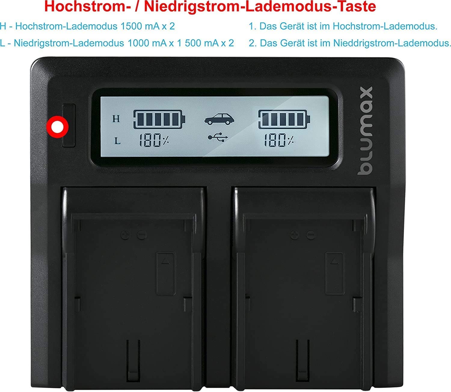 blumax - 2 Batteries Type Sony NP-FV120/FV100/FV70/FV50 à 3300 mAh - avec Chargeur Dual - Compatible avec Divers modèles de caméra Sony - pour Charger 2 Batteries simultanément