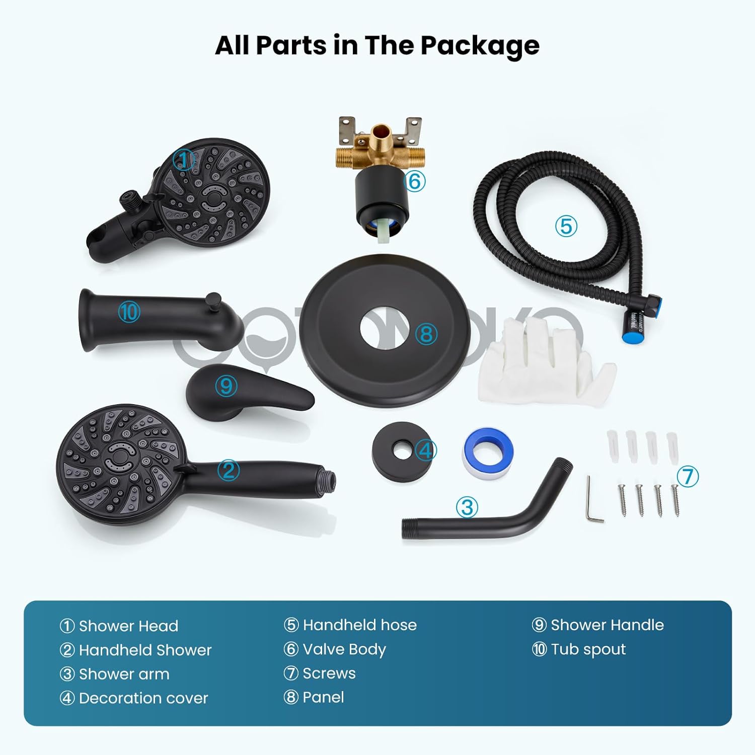 gotonovo Tub Shower Faucet Set Bathroom Shower Head Kit High Pressure Bathtub Shower Faucet 6 Modes ABS Handheld Spray Valve and Shower Trim Kit Shower Head and Handle Set Matte Black - Image 9