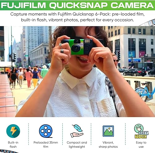 Miniatura 3 de Fuji Film Quicksnap Flash - Cámara desechable 400 Iso, paquete de 6, 1.378 in 27 Exp, con Balveli Coth, cámara desechable Fuji Film a granel,