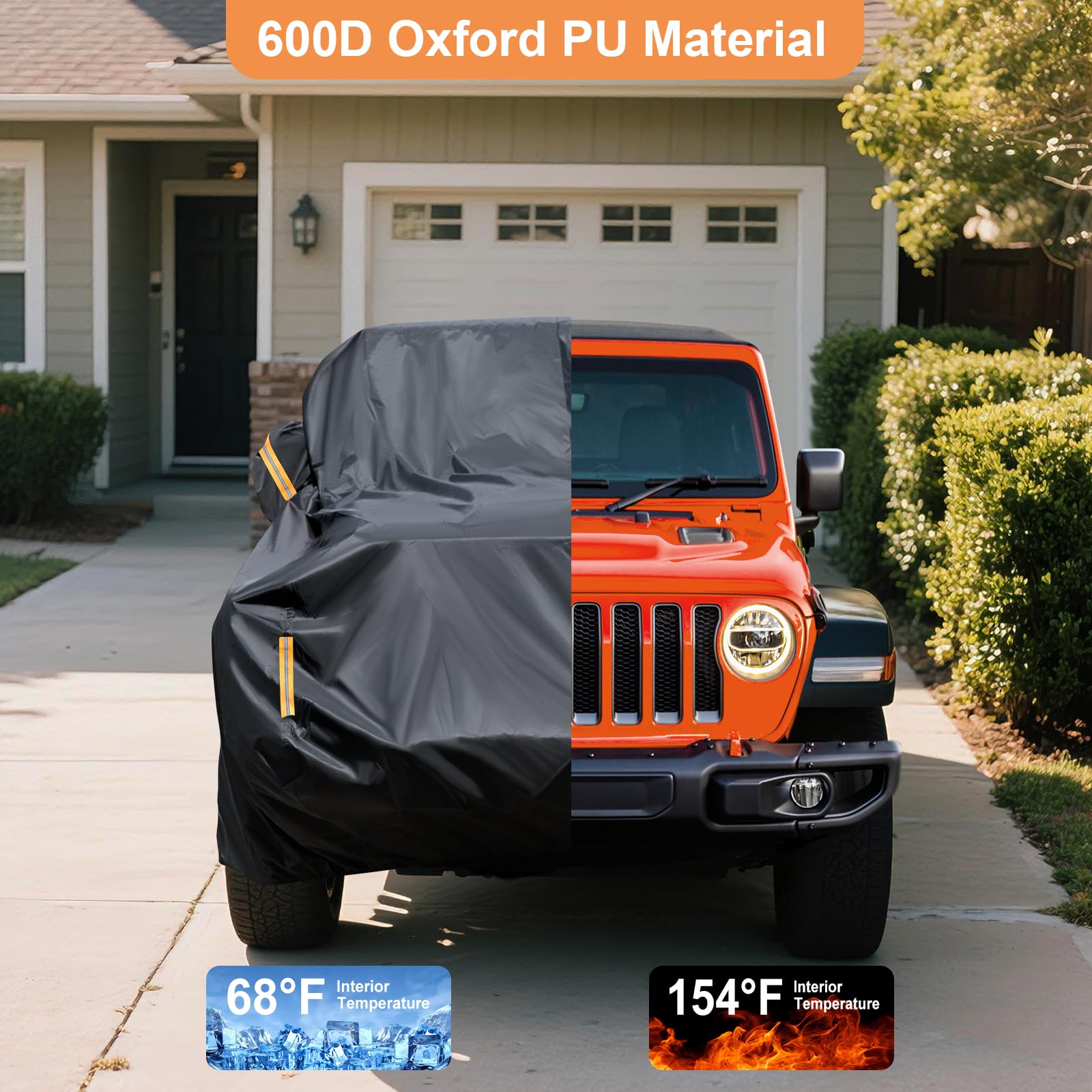 YINOK 600D Waterproof Car Cover Custom Fit for Jeep Wrangler 2 Door 1987-2025 JL JK TJ YJ CJ — view 7